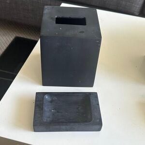 Waterworks Matte Black Concrete Tissue Box Cover and Tray Set